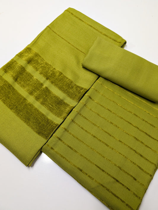 3 Piece Suit | Velvet Lining Marina Suit Allover With Shawl | New Arrival Beautiful Gift | Mehndi Green New