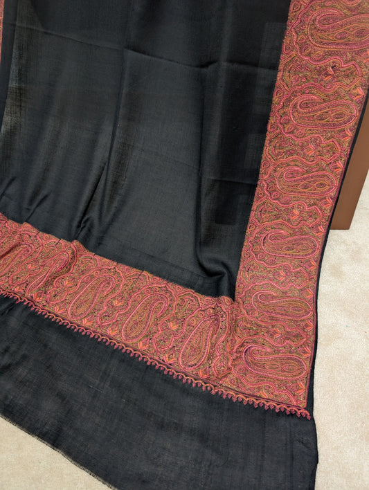 Kashmiri Shawl | Wide Border Papermache Embroidery Made in Kashmir Pure Pashmina