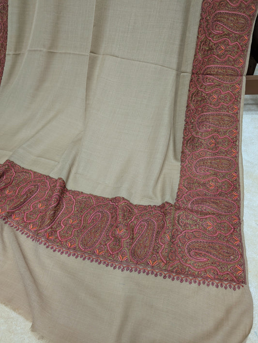 Kashmiri Shawl | Wide Border Papermache Embroidery Made in Kashmir Pure Pashmina