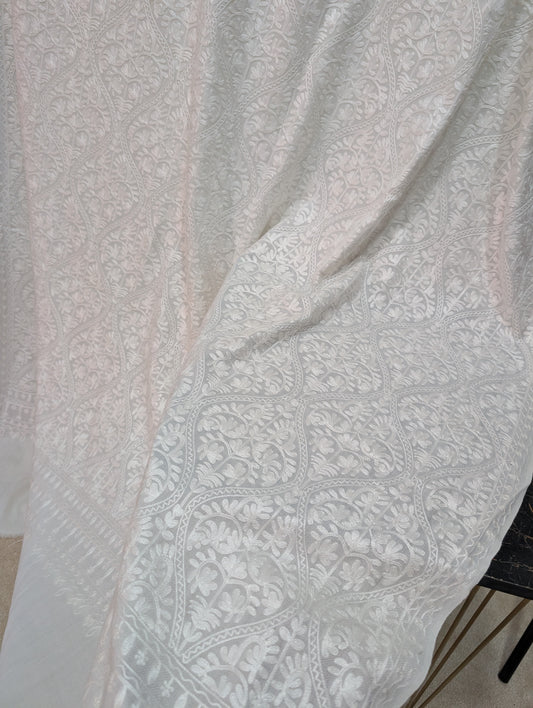 Pashmina Embroidered Shawl | Kashmiri Aar Work Embroidery Perfect Gift in Sale Price White Matka Design