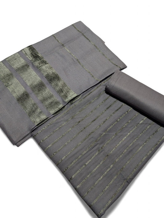 3 Piece Suit | Velvet Lining Marina Suit Allover With Shawl | New Arrival Beautiful Gift | Dark Grey