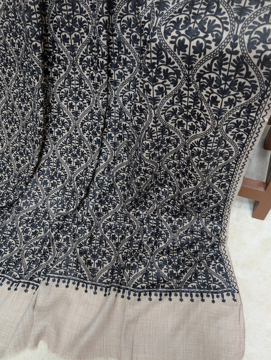 Pashmina Embroidered Shawl Matka Design | Kashmiri Aar Work Embroidery Perfect Gift in Sale Price White Matka Design