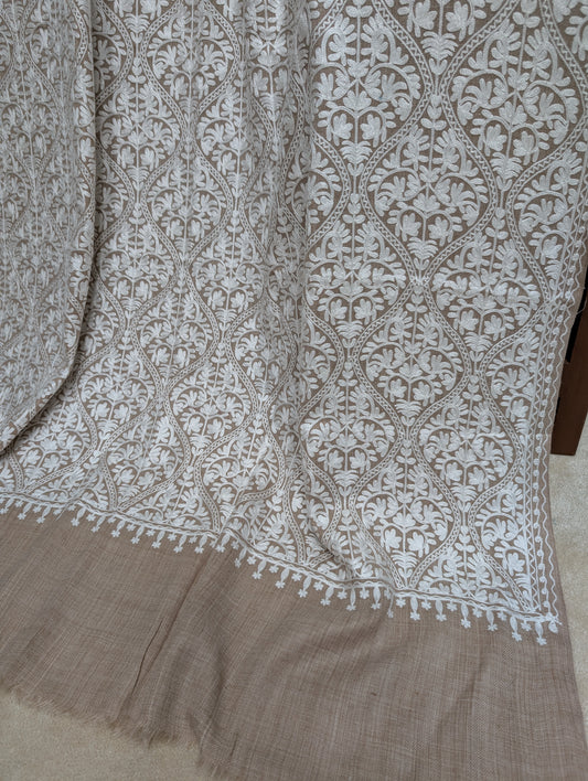 Pashmina Embroidered Shawl Matka Design | Kashmiri Aar Work Embroidery Perfect Gift in Sale Price White Matka Design