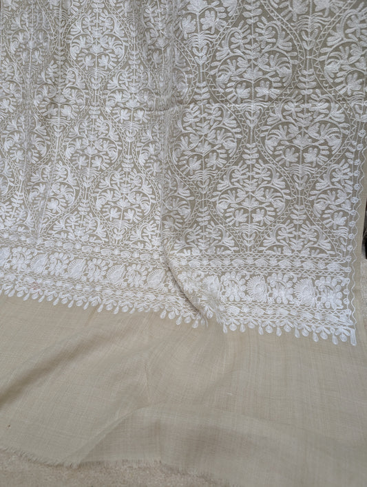 Pashmina Embroidered Shawl Matka Design | Kashmiri Aar Work Embroidery Perfect Gift in Sale Price White Matka Design