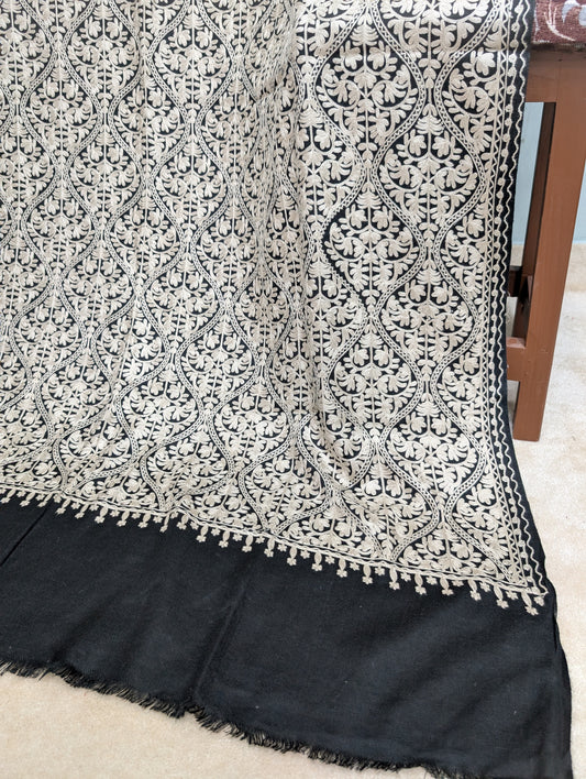 Pashmina Embroidered Shawl Matka Design | Kashmiri Aar Work Embroidery Perfect Gift in Sale Price White Matka Design