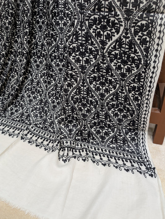 Pashmina Embroidered Shawl Matka Design | Kashmiri Aar Work Embroidery Perfect Gift in Sale Price White Matka Design