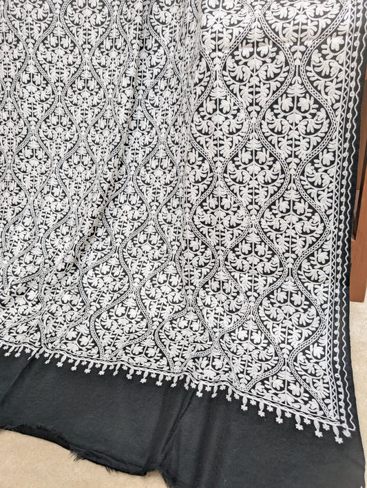 Pashmina Embroidered Shawl Matka Design | Kashmiri Aar Work Embroidery Perfect Gift in Sale Price White Matka Design