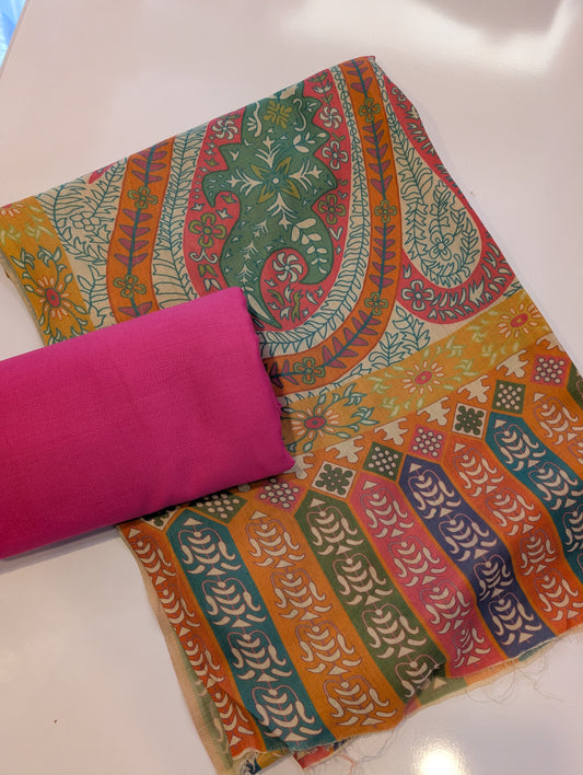 Pashmina 3 Piece Suit | Printed Pashmina Shawl with Marina Plain Suit Perfect Winter Suit