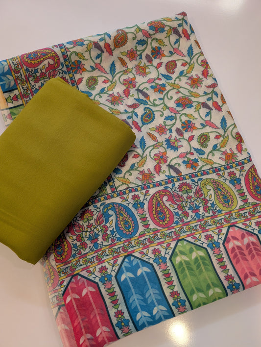 Pashmina 3 Piece Suit | Printed Pashmina Shawl with Marina Plain Suit Perfect Winter Suit