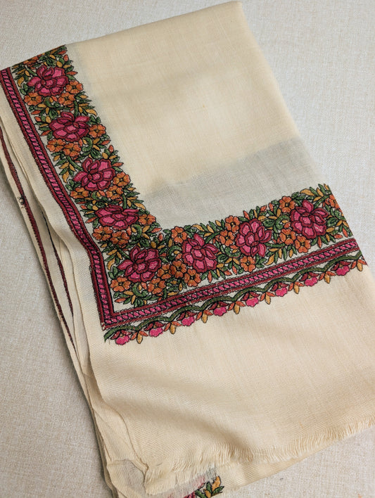 Gulab Border Embroidered Pure Pashmina Shawl Best Selling Shawl Perfect Gift | Light Skin