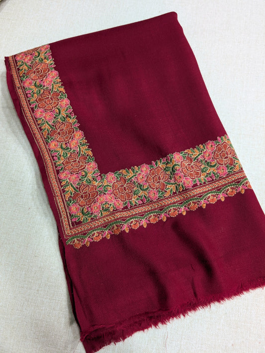 Gulab Border Embroidered Pure Pashmina Shawl Best Selling Shawl Perfect Gift | Maroon