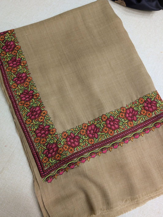 Gulab Border Embroidered Pure Pashmina Shawl Best Selling Shawl Perfect Gift | Dark Skin
