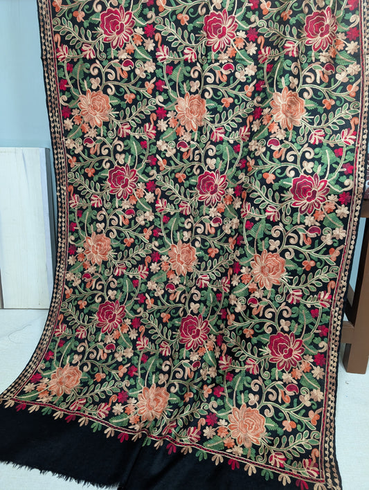 Pashmina Stole Full Embroidery Kashmiri Work in Sale Price perfect Gift | Black