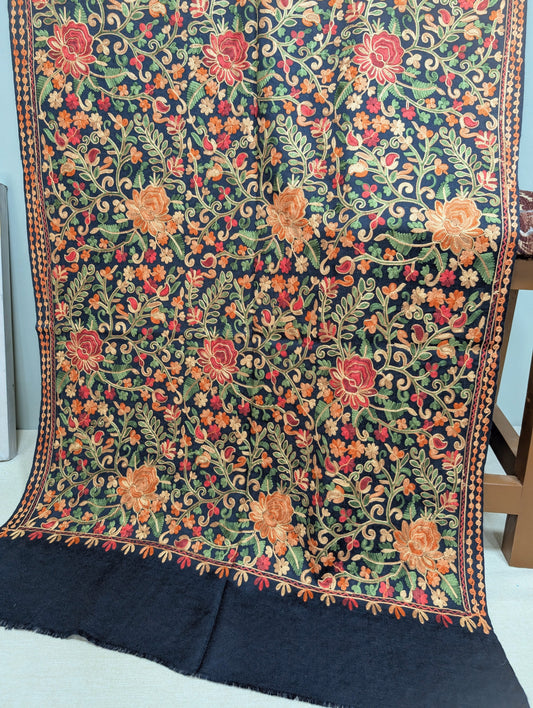 Pashmina Stole Full Embroidery Kashmiri Work in Sale Price perfect Gift | Navy Blue