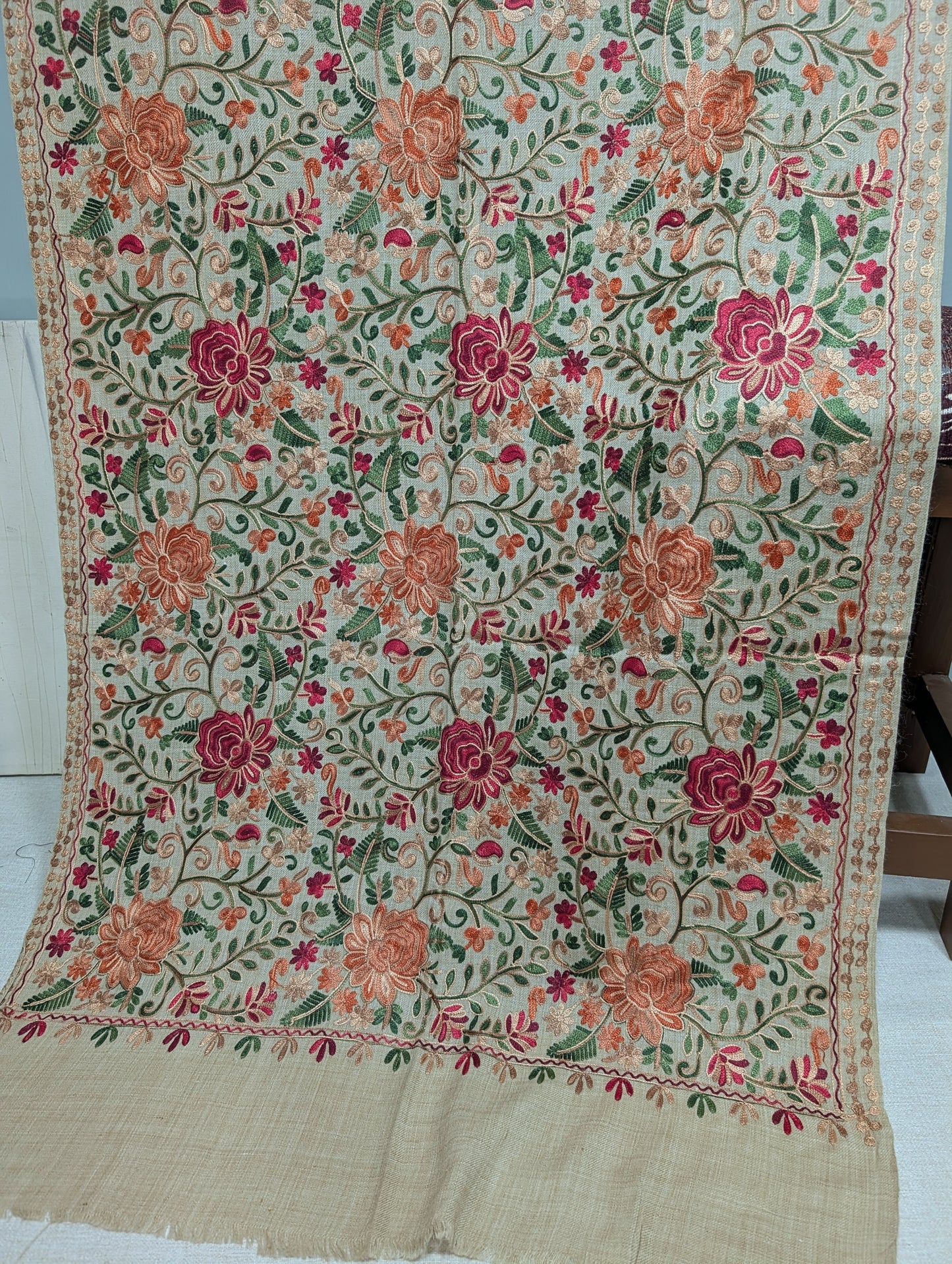 Pashmina Stole Full Embroidery Kashmiri Work in Sale Price perfect Gift 80x28 inches | Skin