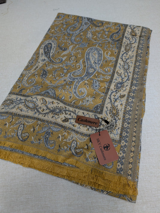 Kani Shawl | Sky Cashmere Pure Wool Shawl Perfect Soft Material for Winter |Yellow Mustard