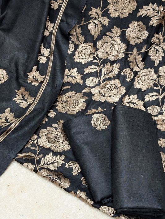 Marina 3 Piece Embroidered Suit Skin Embroidery Marina Shawl | Black