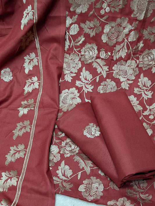 Marina 3 Piece Embroidered Suit Skin Embroidery Marina Shawl | Rust