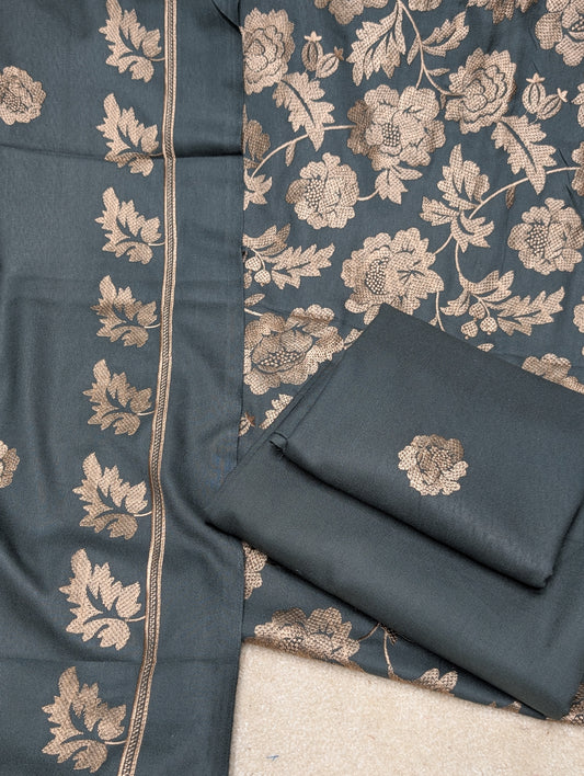 Marina 3 Piece Embroidered Suit Skin Embroidery Marina Shawl | Grey