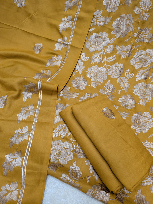 Marina 3 Piece Embroidered Suit Skin Embroidery Marina Shawl | Mustard
