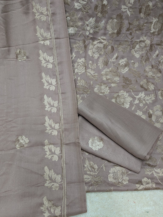 Marina 3 Piece Embroidered Suit Skin Embroidery Marina Shawl | Skin Grey