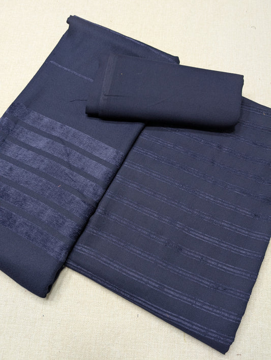 3 Piece Suit | Velvet Lining 3 Lines Marina Suit Allover With Shawl | New Arrival Beautiful Gift | Navy Blue