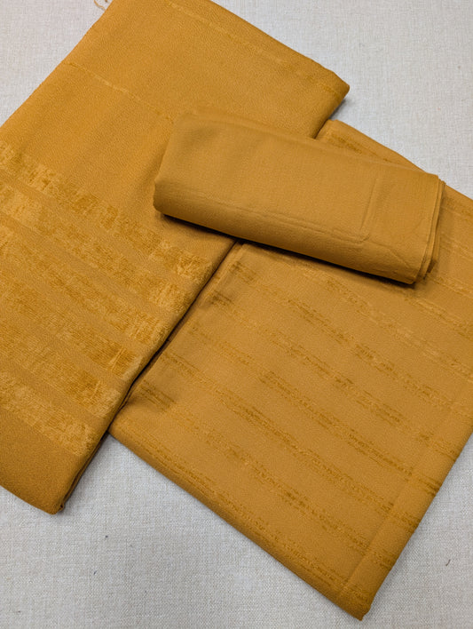 3 Piece Suit | Velvet Lining 3 Lines Marina Suit Allover With Shawl | New Arrival Beautiful Gift | Mustard