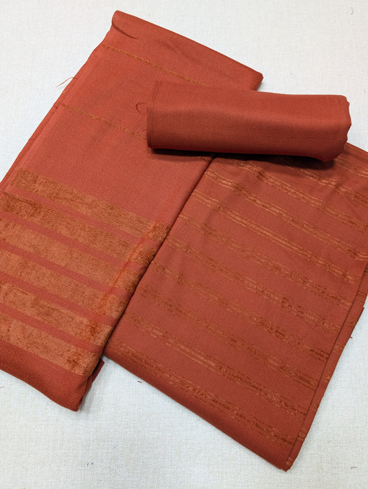 3 Piece Suit | Velvet Lining 3 Lines Marina Suit Allover With Shawl | New Arrival Beautiful Gift | Rust