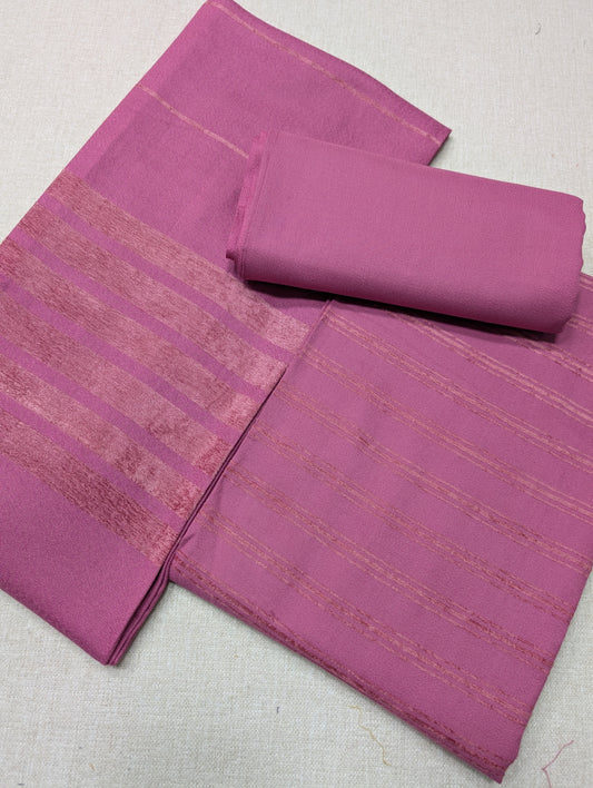 3 Piece Suit | Velvet Lining 3 Lines Marina Suit Allover With Shawl | New Arrival Beautiful Gift | Tea Pink