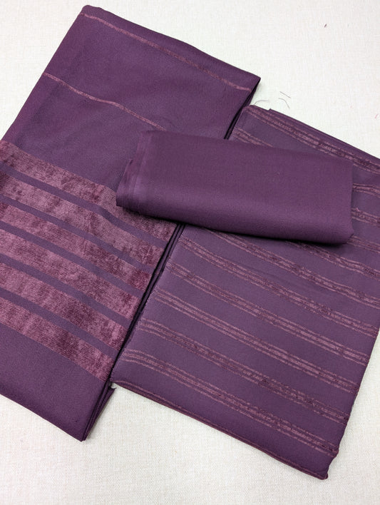 3 Piece Suit | Velvet Lining 3 Lines Marina Suit Allover With Shawl | New Arrival Beautiful Gift | Dark Purple