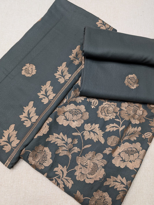 Marina 3 Piece Embroidered Suit Skin Embroidery Marina Shawl | Skin Grey