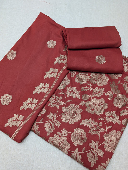 Marina 3 Piece Embroidered Suit Skin Embroidery Marina Shawl | Dark Rust