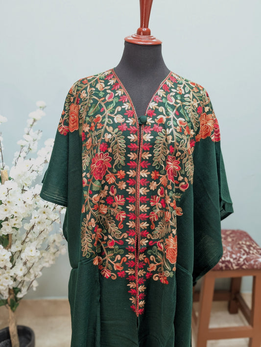 Cape Shawl | Pashmina Embroidered Cape Shawls Perfect for Gift | Dark Green