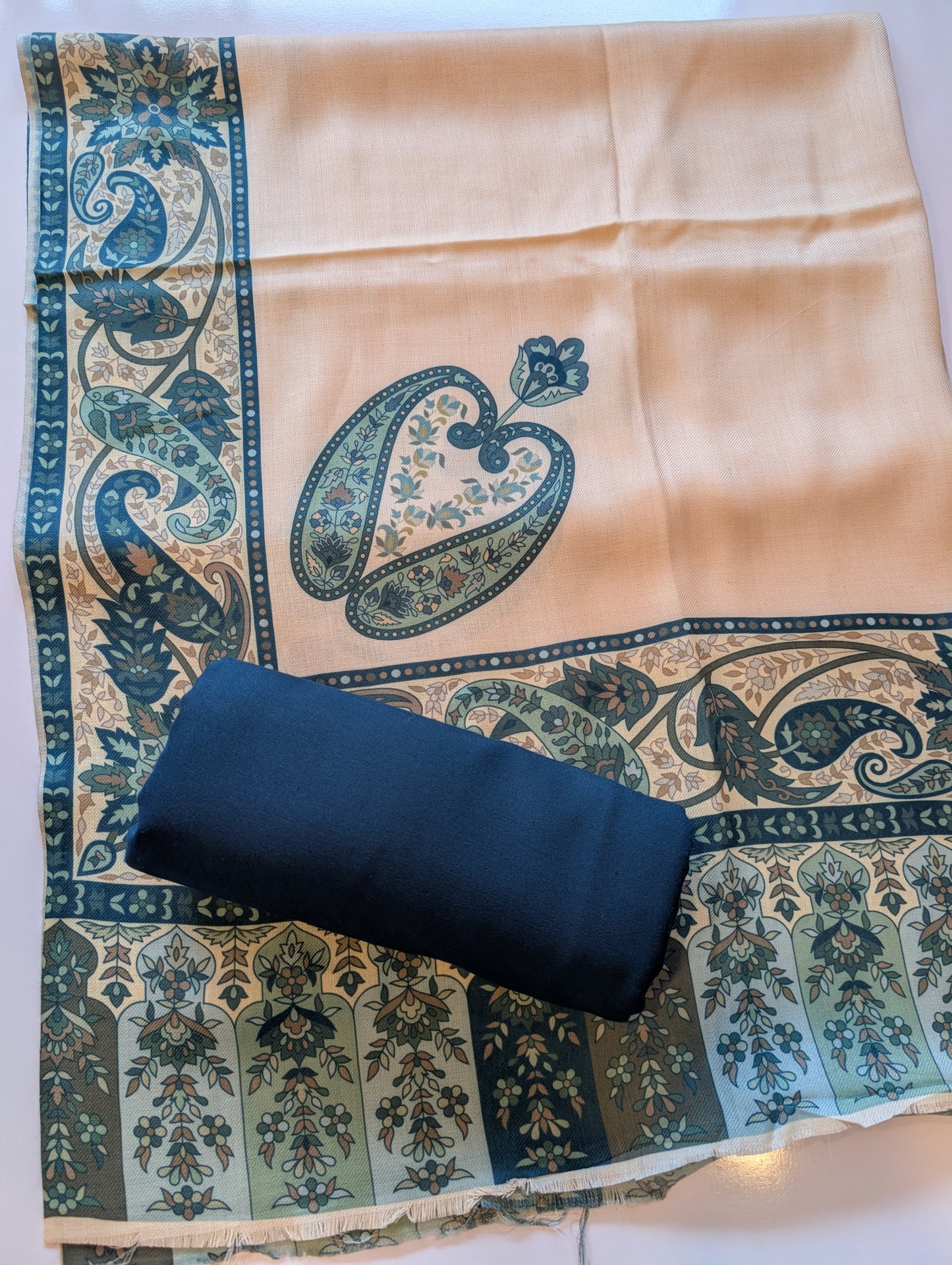 Pashmina 3 Piece Suit | Printed Pashmina Shawl with Marina Plain Suit Perfect Winter Suit