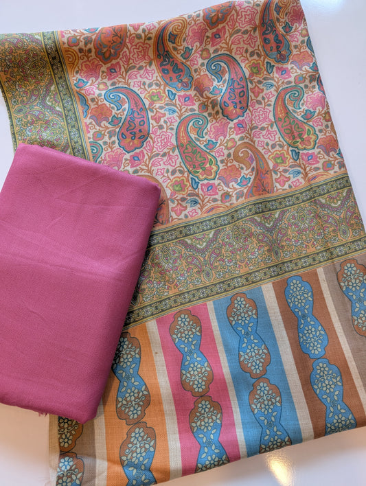 Pashmina 3 Piece Suit | Printed Pashmina Shawl with Marina Plain Suit Perfect Winter Suit