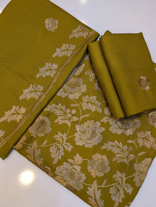 Marina 3 Piece Embroidered Suit Skin Embroidery Marina Shawl | Mehndi Green