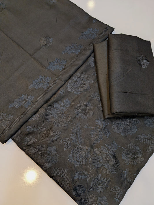 Marina 3 Piece Embroidered Suit Same on Same Embroidery Marina Shawl | Black