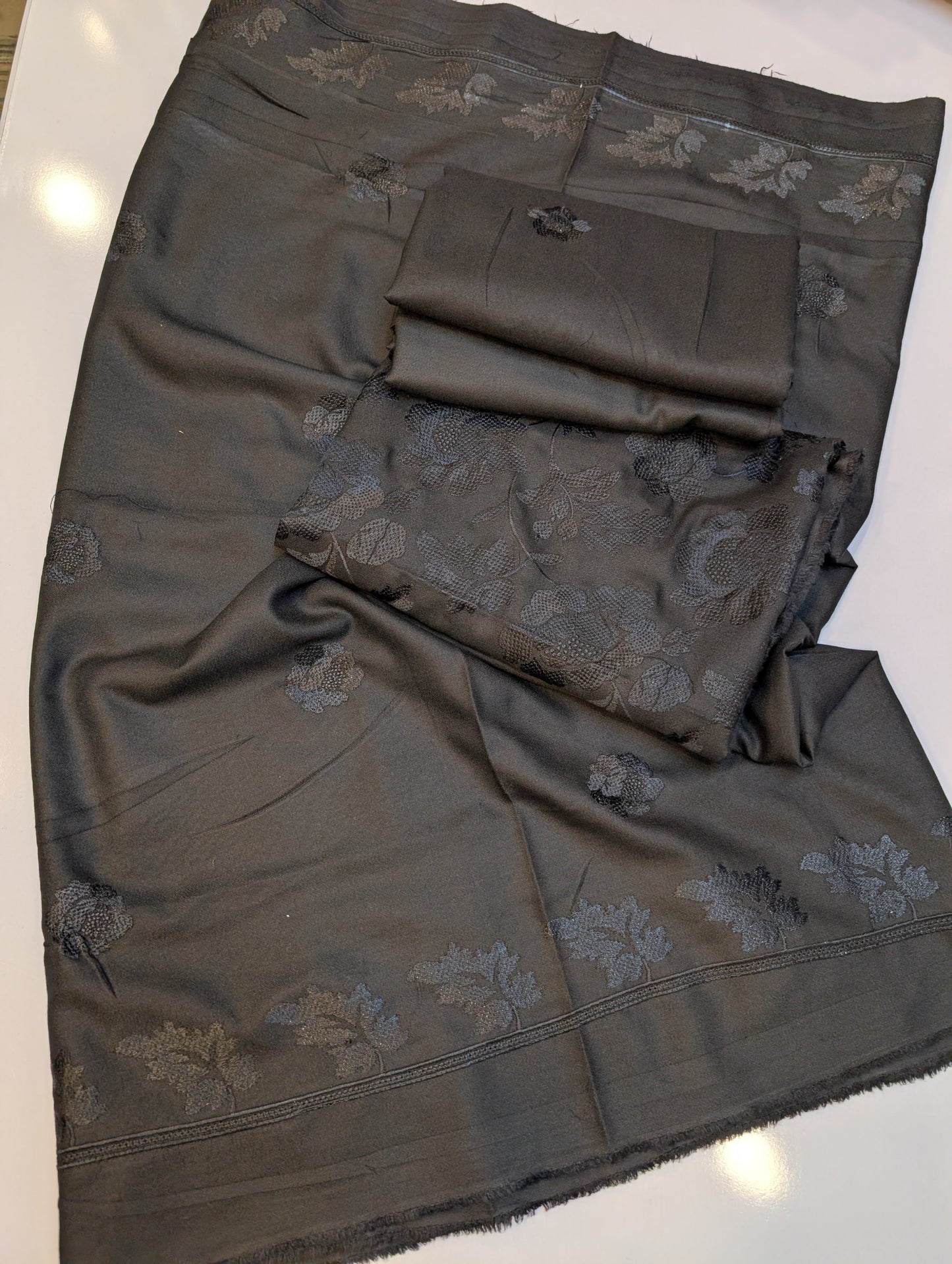 Marina 3 Piece Embroidered Suit Same on Same Embroidery Marina Shawl | Black