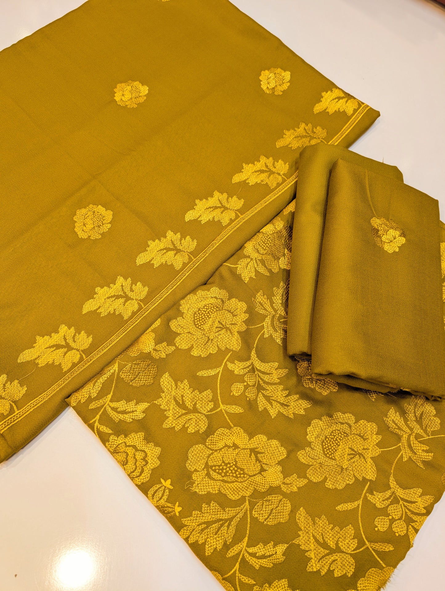 Marina 3 Piece Embroidered Suit Same on Same Embroidery Marina Shawl | Mehndi Green