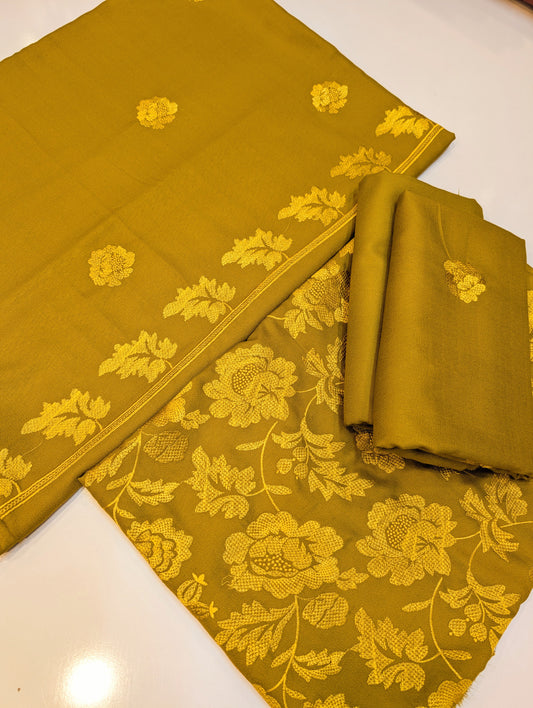 Marina 3 Piece Embroidered Suit Same on Same Embroidery Marina Shawl | Mehndi Green