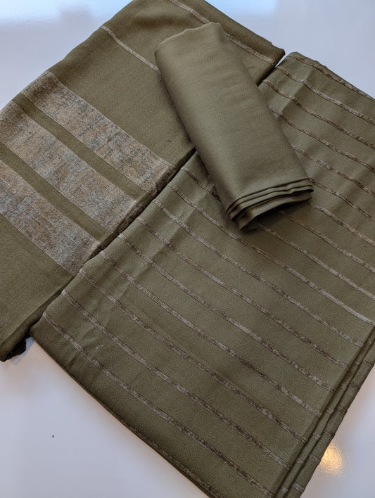 3 Piece Suit | Velvet Lining Marina Suit Allover With Shawl | New Arrival Beautiful Gift | Dark Mehndi