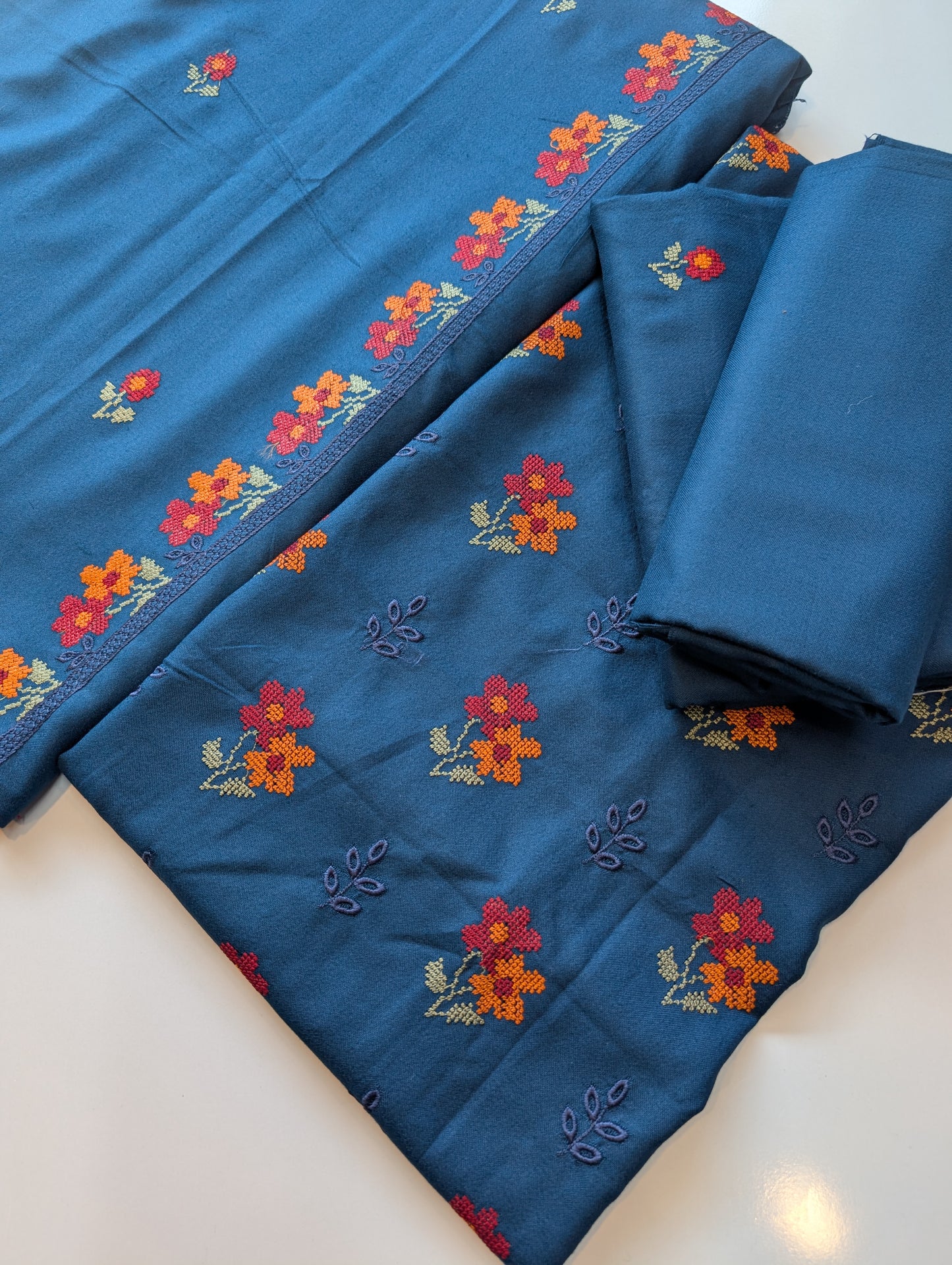 Marina 3 Piece Cross Stitched Embroidered Suit Marina Shawl | Zinc
