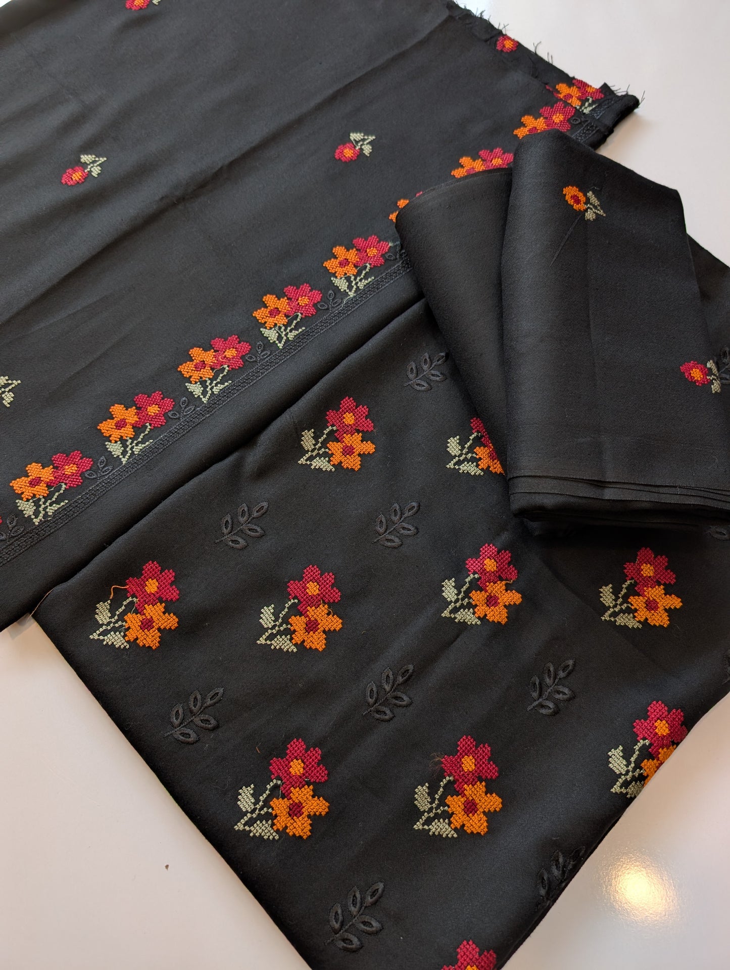 Marina 3 Piece Cross Stitched Embroidered Suit Marina Shawl | Black