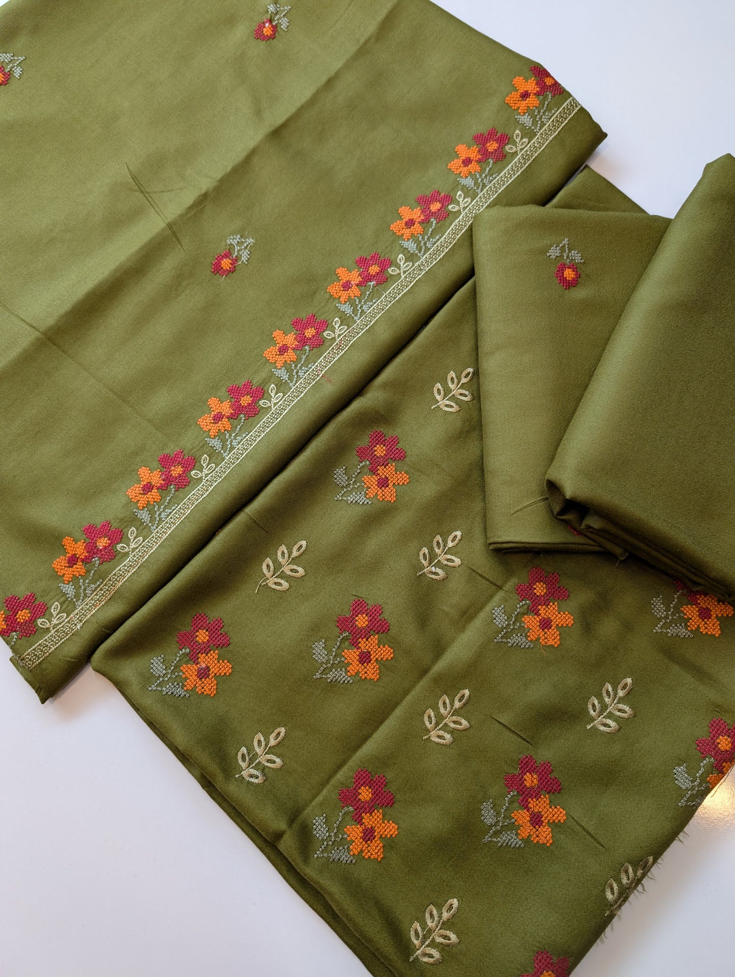 Marina 3 Piece Cross Stitched Embroidered Suit Marina Shawl | Mehndi Green