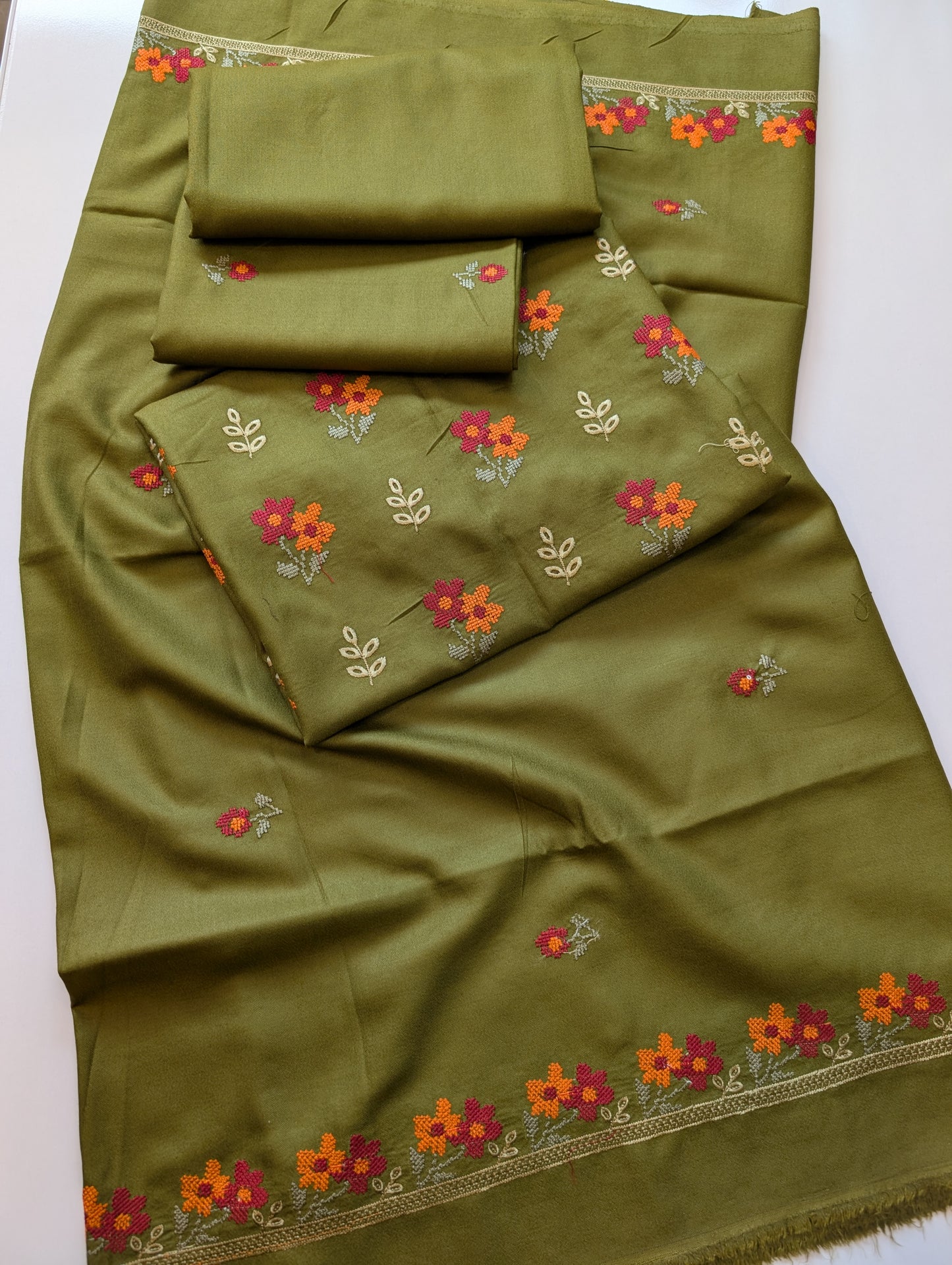 Marina 3 Piece Cross Stitched Embroidered Suit Marina Shawl | Mehndi Green