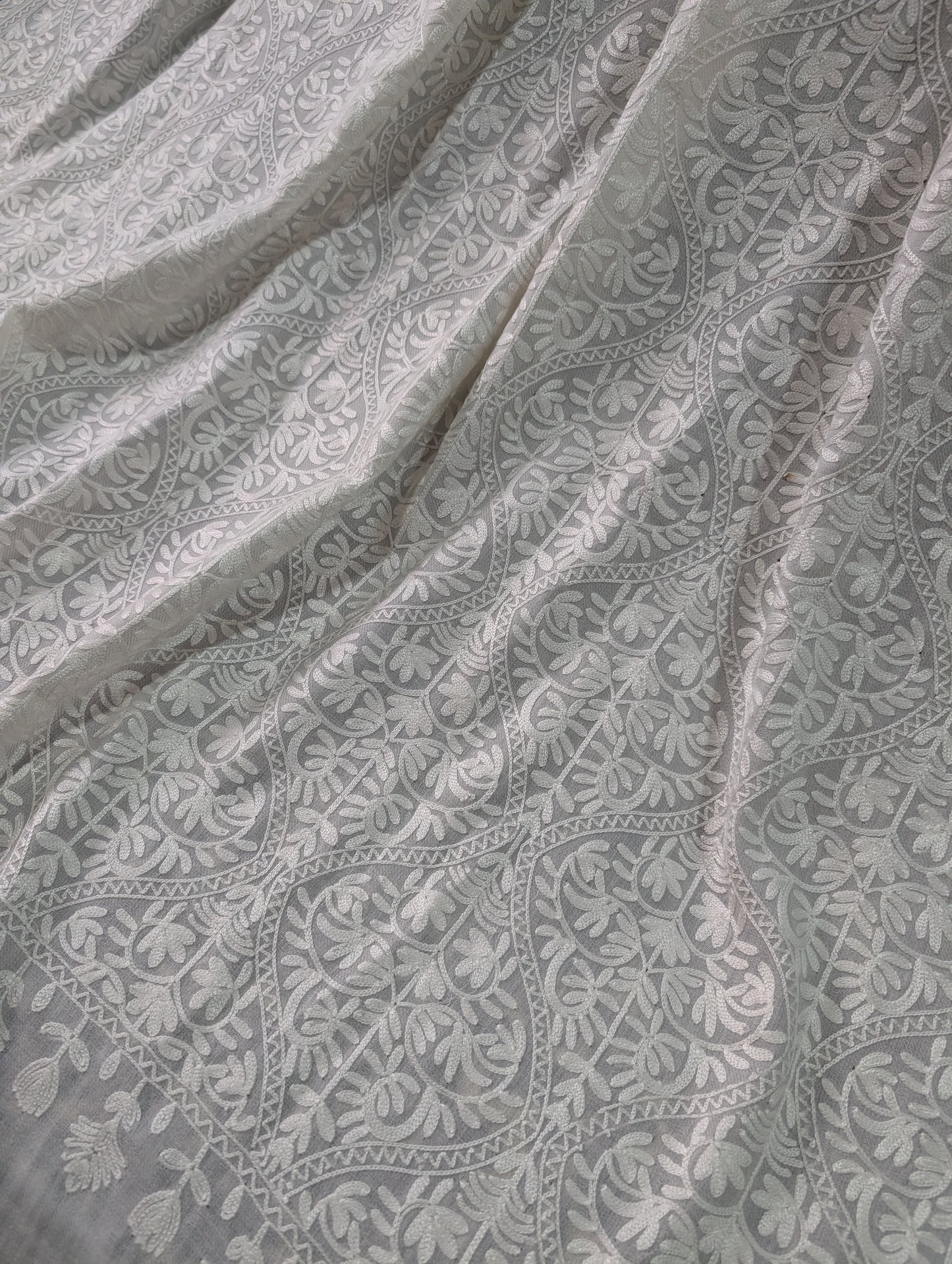 Pashmina Embroidered Shawl | Kashmiri Aar Work Embroidery Perfect Gift in Sale Price White Matka Design