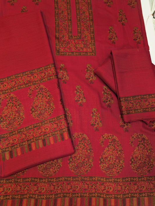 Special Kani 3 Piece Unstitched Suit | Maroon