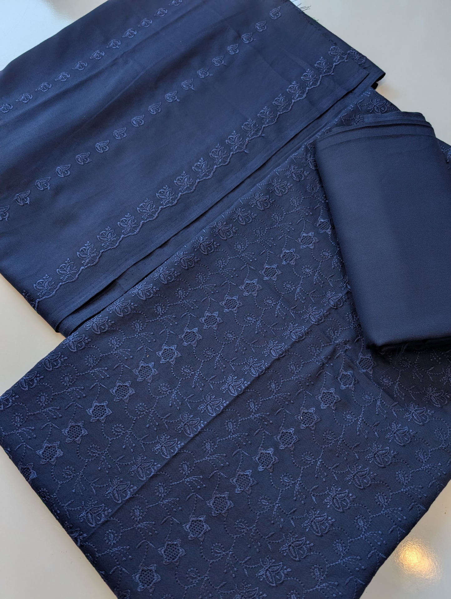 Marina Chikankari 3 Piece Unstitched Suit | Navy Blue
