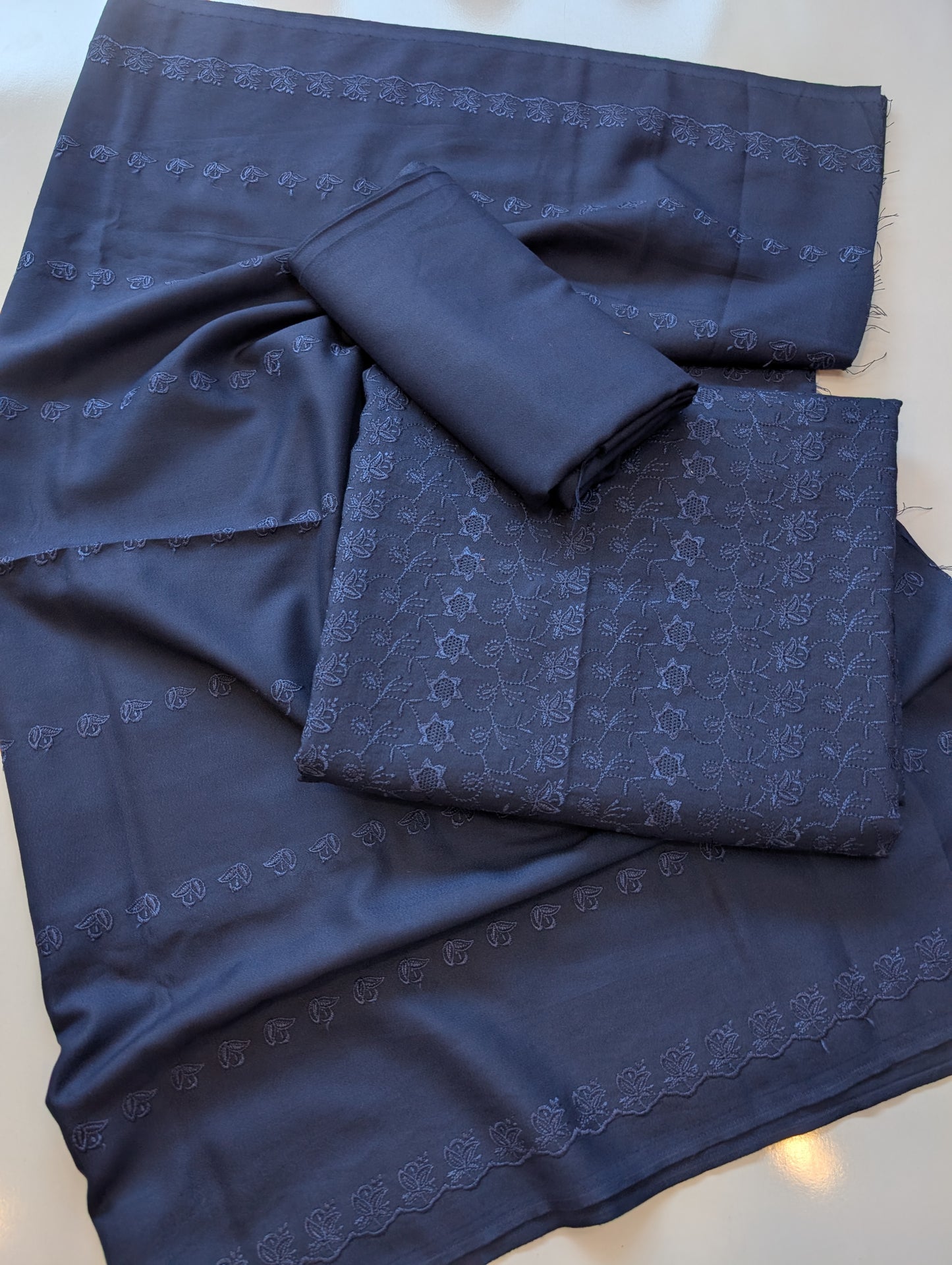 Marina Chikankari 3 Piece Unstitched Suit | Navy Blue