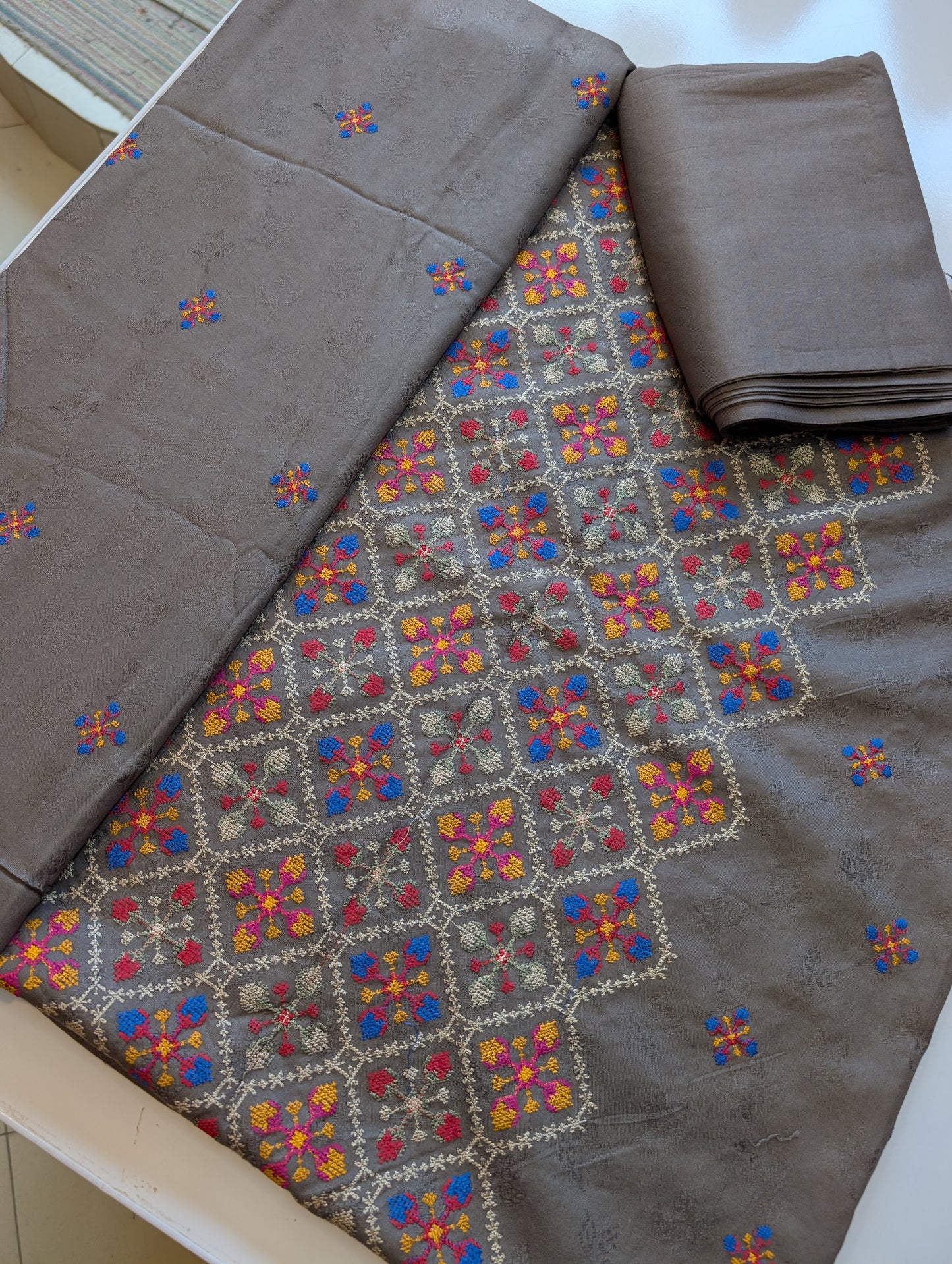 Marina Embroidered 3 Piece Suit Multi Embroidery | Skin Grey